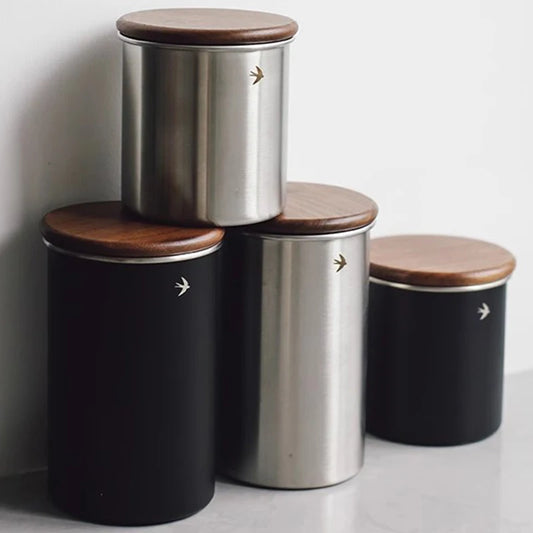 Stainless Steel Coffee Container With Wooden Lid